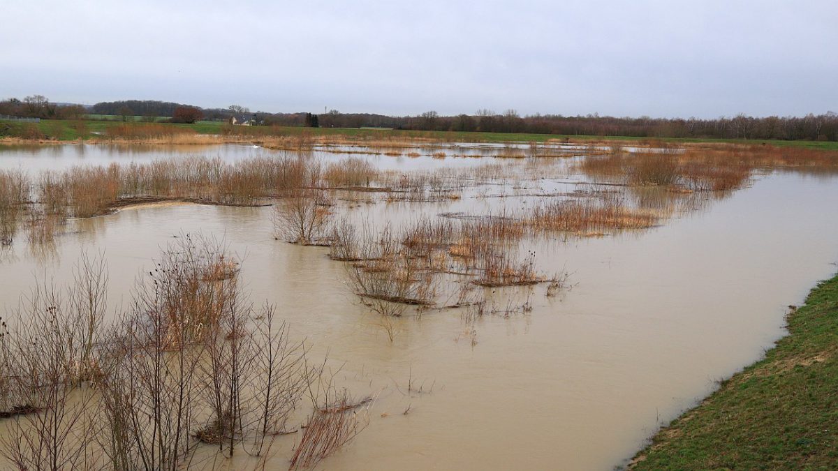 Wieder ordentlich viel Wasser im HRB der Seseke. 24.02.2020 Foto: Hartmut Peitsch